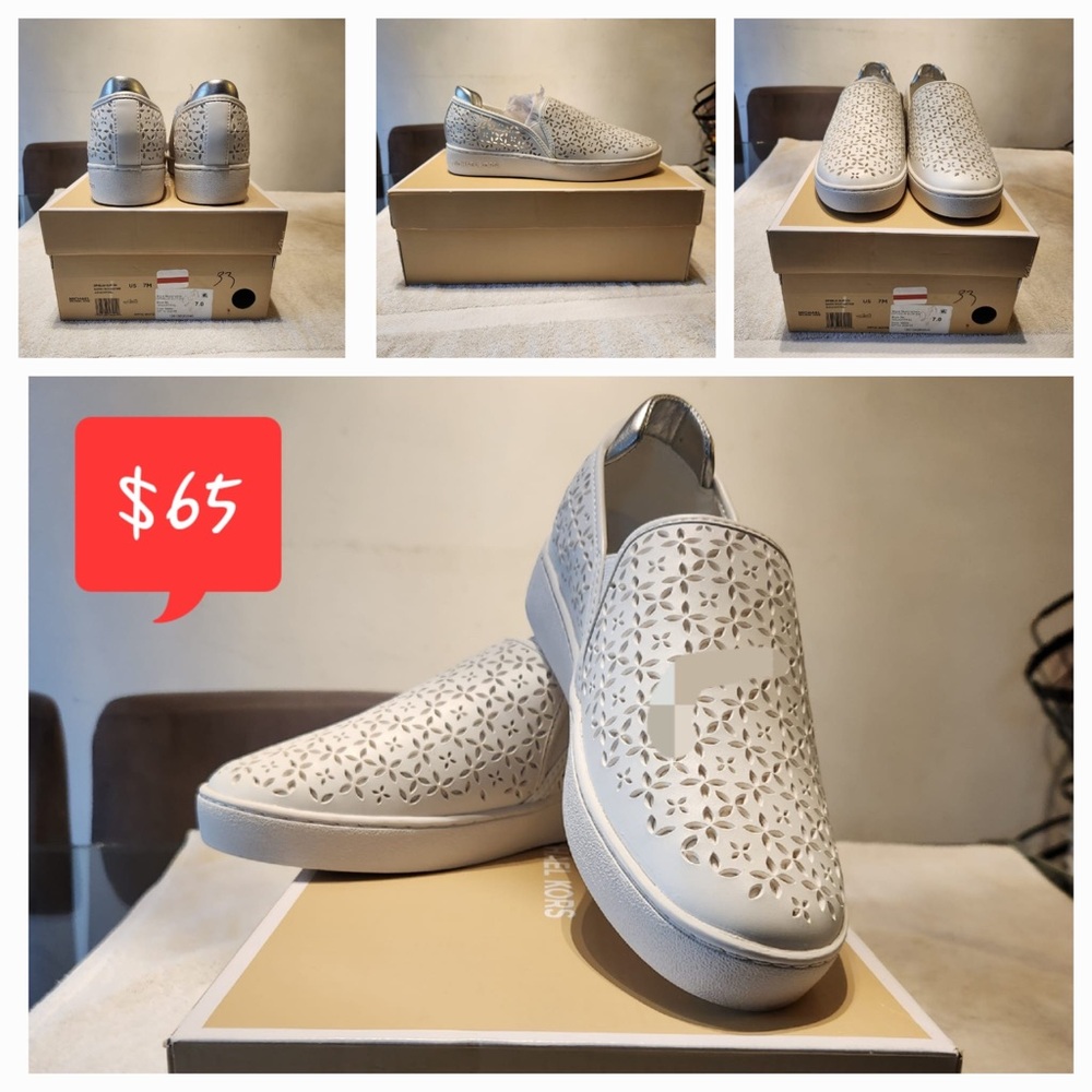 MICHAEL Michael Kors White Laser-Cut Slip-On Sneakers